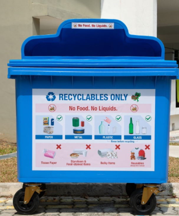 Recycling bins found in HDB, condominiums and private landed properties. Photo courtesy of the authors.