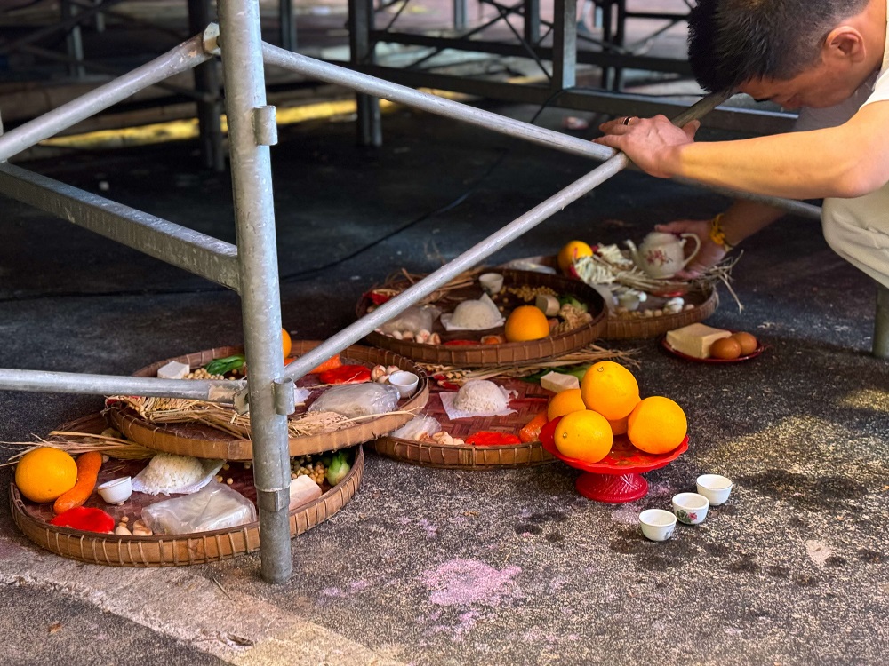Gupan offerings placed under the ritual stage