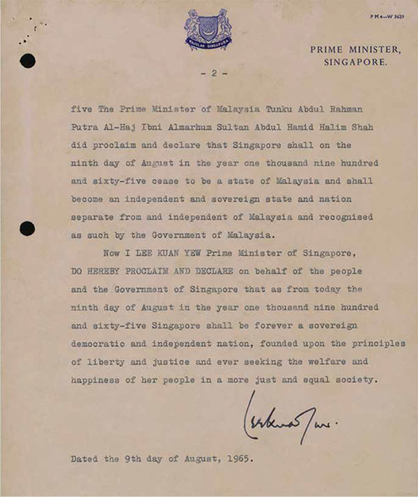 Proclamation of the Republic of Singapore, Singapore, 9 August 1965