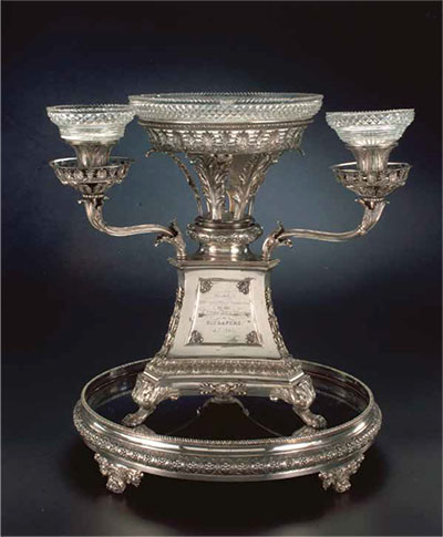Silver epergne presented to William Farquhar, Singapore and England, 1824, silver