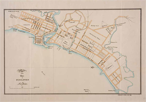 Plan of the Town of Singapore’, also known as the “Jackson Plan”, Singapore, 1828, lithograph. 
