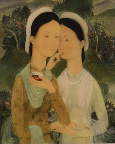 Harmony in Green: The Two Sisters, Lê Phổ, Vietnam, 1938, gouache on silk