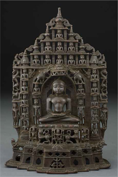 Shrine with Sumatinatha, the fifth Jain Tirthankara, Gujarat or Kathyawar, India, 13th century, bronze inlaid with silver and copper
