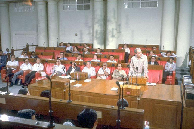 E W Barker at a Parliamentary Session in 1981