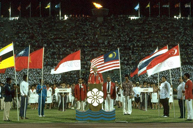 E W Barker giving a speech at the 12th SEA Games