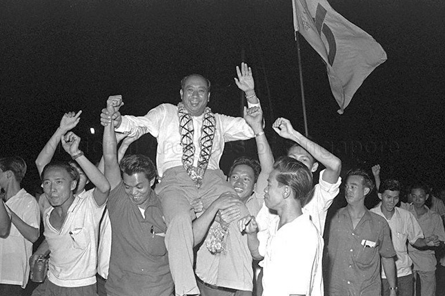Dr Goh Keng Swee celebrating victory at 1963 Legislative Assembly General Elections
