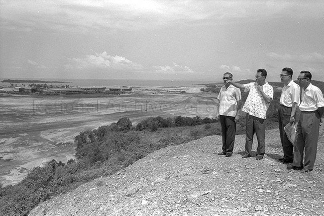 Prime Minister Lee Kuan Yew with EDB Chairman surveying what was to become the Jurong Industrial Estate