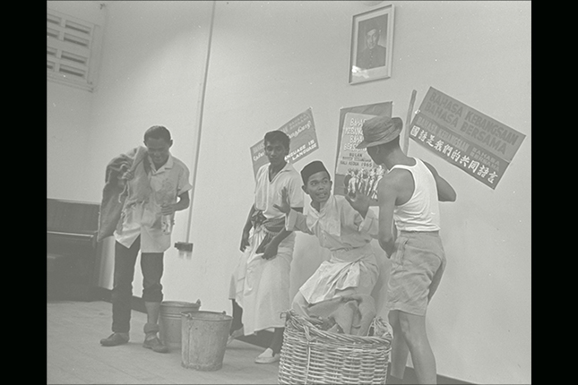 A sketch by students at Buona Vista Youth Centre during the official opening of National Language Month, launched by the Ministry of Culture to encourage more people to learn Malay as the national language to foster a shared national identity. (1965).