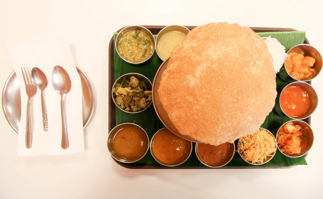 Thali with Battura bread at Madras New Woodlands