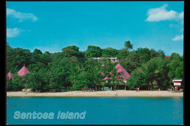 Swimming lagoon and chalets at Sentosa