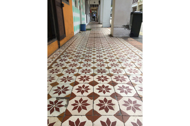 Five footway and floor tiles