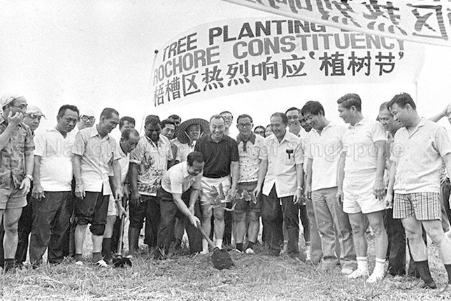 Toh Chin Chye takes part in a tree-planting session