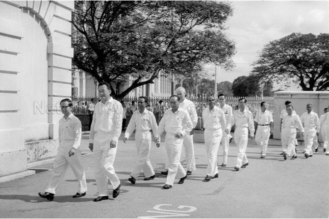 Toh Chin Chye walking to the start of the third Legislative Assembly session