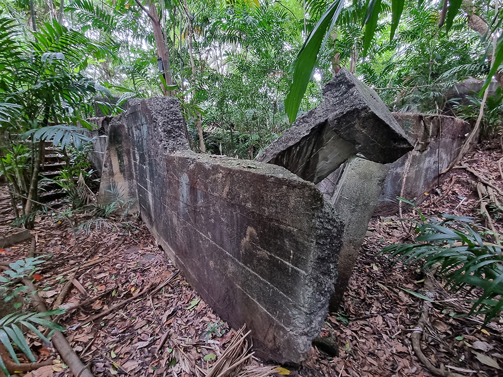 Entrance to Gun Emplacement, with evidence of spiking, 2023. Image courtesy of Sentosa Development Corporation.