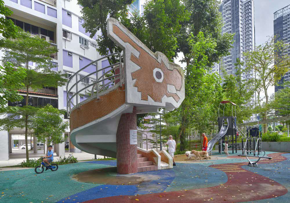 Designed and built by HDB in 1979, Toa Payoh Dragon Playground with its terrazzo-clad head and ringed body has become one of the most recognisable icons of Singaporean culture. A smaller variation of the dragon playground design is located at Lorong 1.