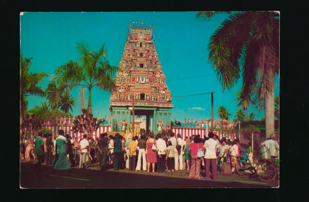 Devotees outside the temple during Thaipusam, 1960s-80s