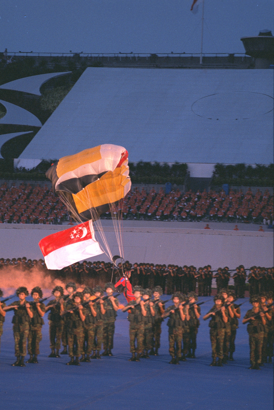 Photograph of the debut performance by the Red Lions at the 1996 National Day Parade