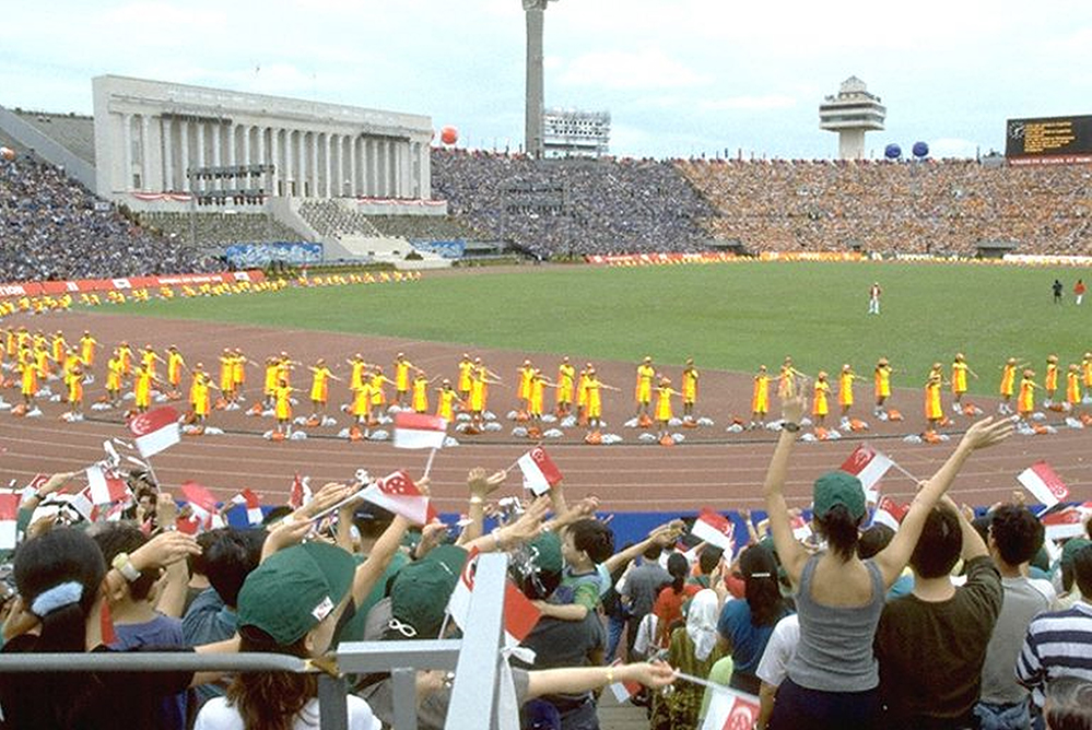 Photograph of the City Hall replica at the National Stadium, for the 1998 National Day Parade