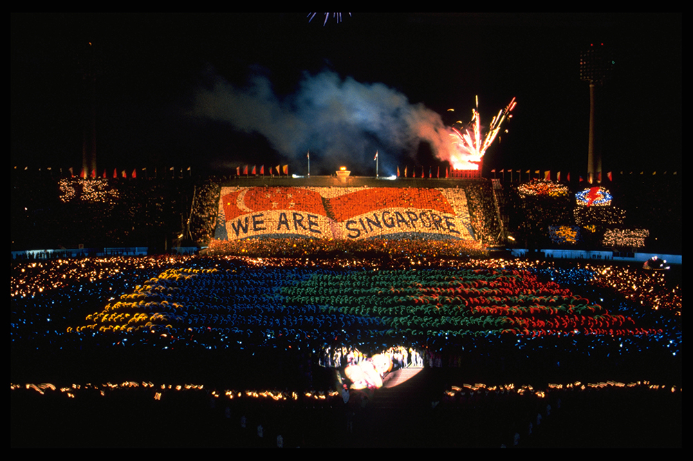 Fireworks at the 1998 National Day Parade rehearsal at the National Stadium