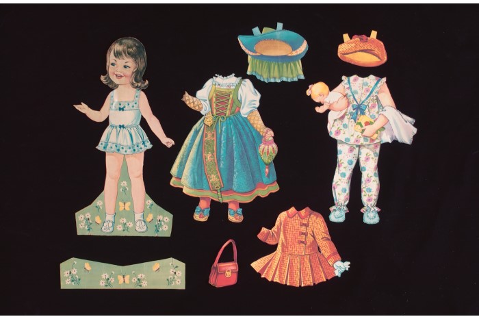 Paper doll and wardrobe set