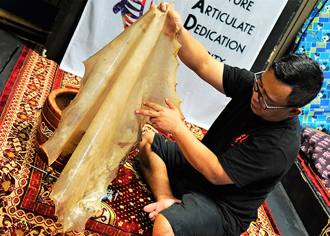 Animal skins are used to make the drum skins of traditional Malay drums. Image courtesy of National Heritage Board.