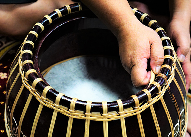 Rattan is a common material used in drum making. Image courtesy of National Heritage Board.