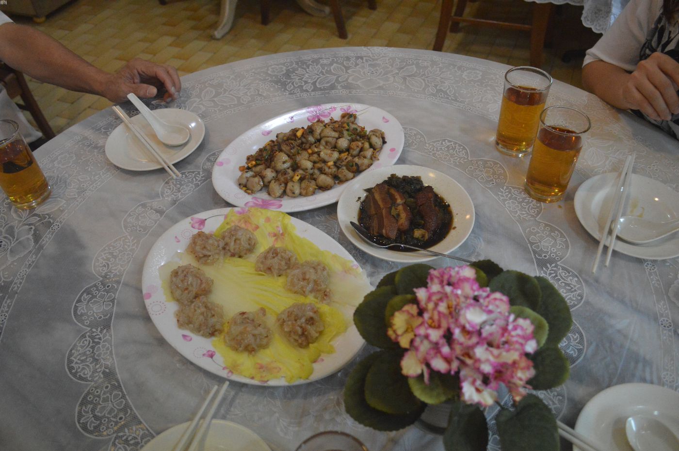 Hakka dishes, including abacus seeds, prepared at Plum Village Restaurant.