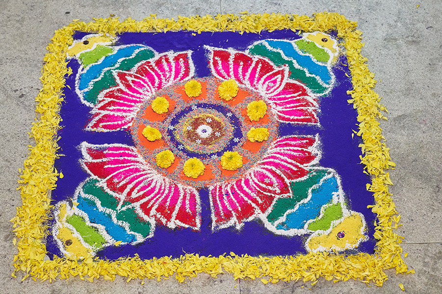 Pongal-themed kolam (or rangoli) design.