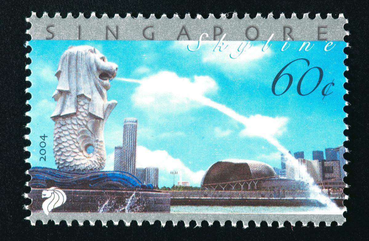 A stamp featuring a view of Singapore’s modern skyline