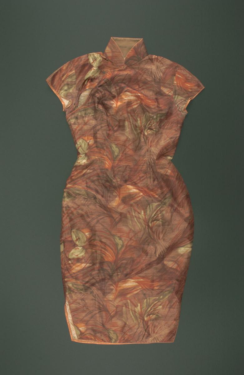 Reddish-Brown cheongsam with fauna motif