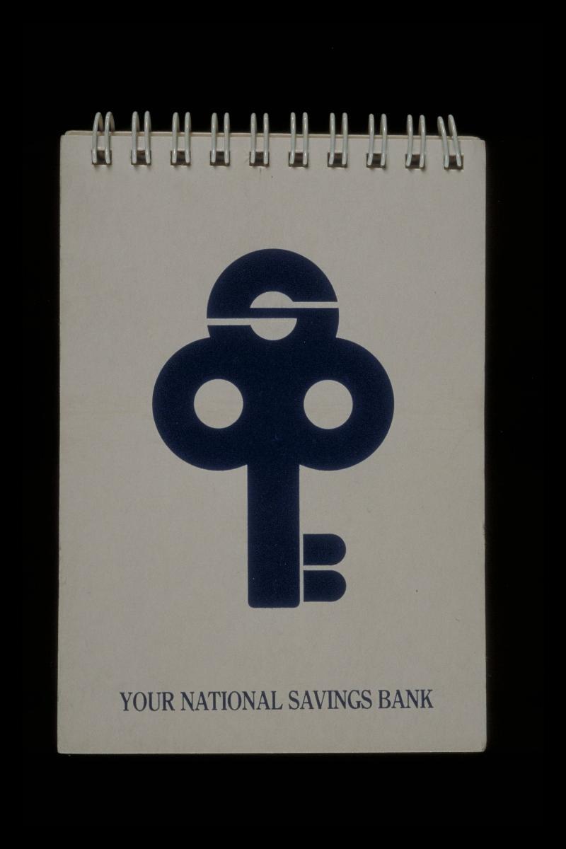 Notebook with slogan, 'Your national savings bank'