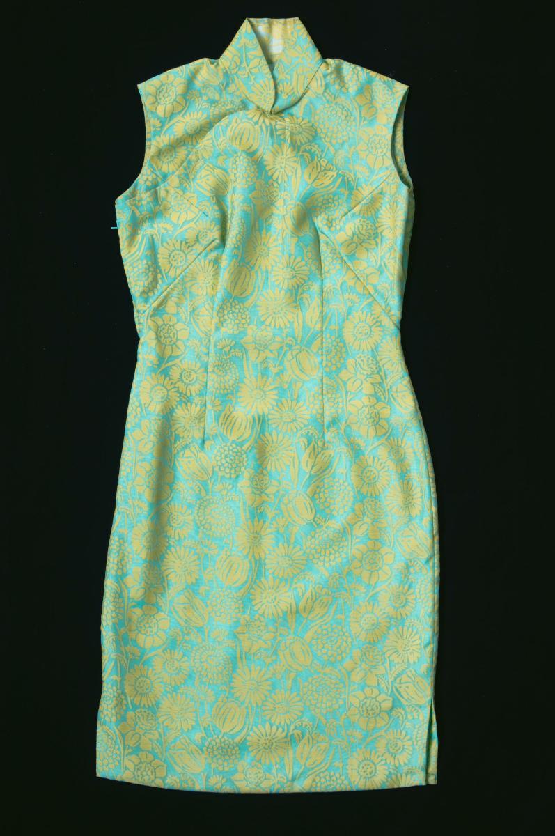 Turquoise and gold floral cheongsam