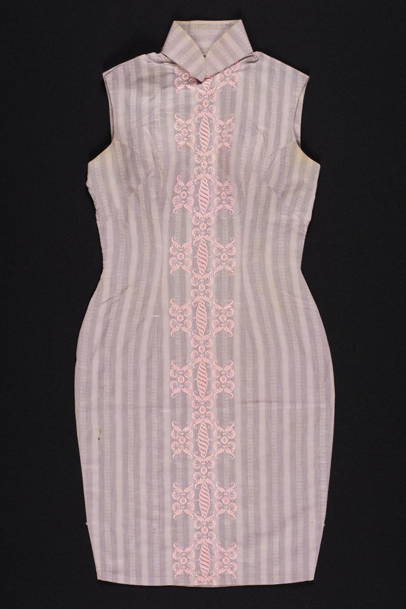 Purple and pink striped cheongsam