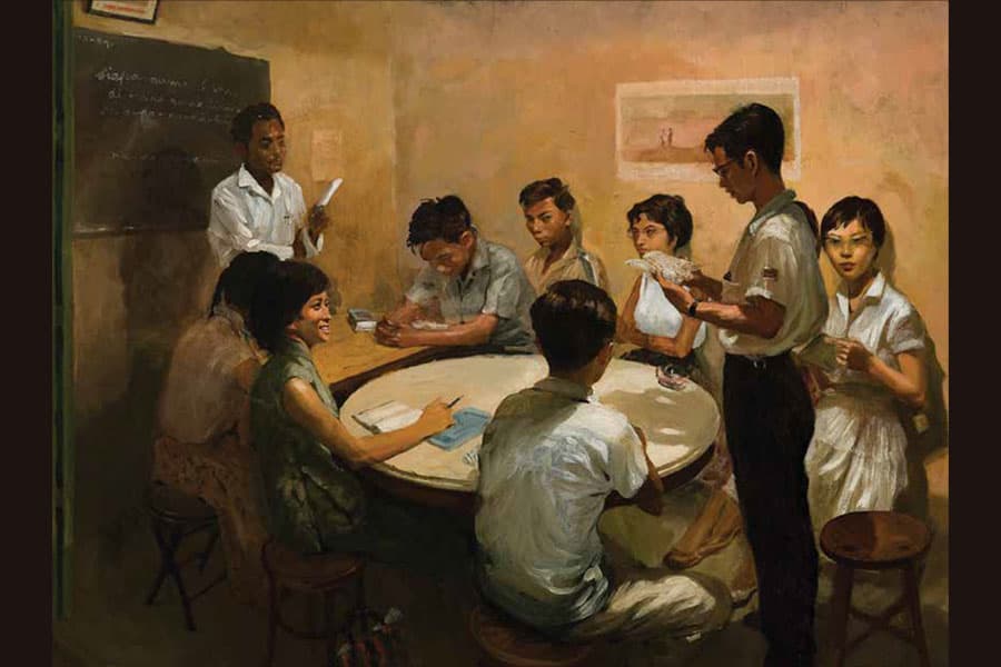 <p style="text-align: justify;"><strong><a href="/stories-landing/stories/the-singapore-story-through-60-objects/art-historical/national-language-class/story"><strong>National Language Class, Chua Mia Tee, Singapore, 1959, oil on canvas.</strong><br>
Collection of National Gallery Singapore.</a></strong>