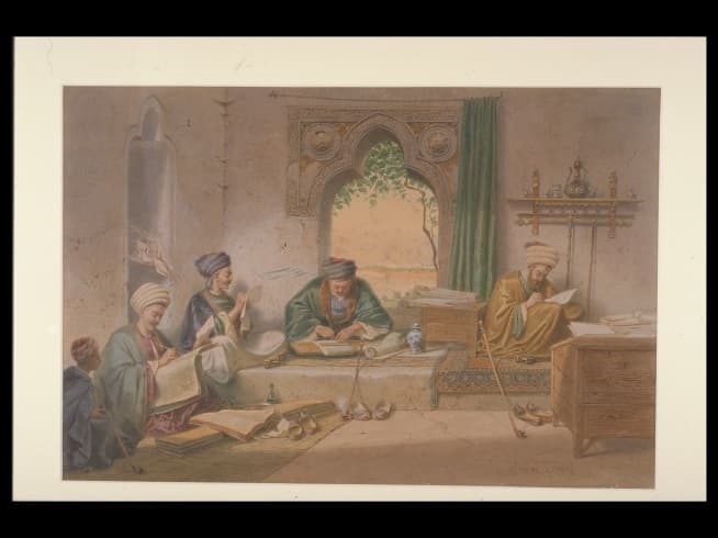 <p style="text-align: center;"><a href="https://www.roots.gov.sg/Collection-Landing/listing/1115105"><strong>Watercolour of Turkish scribes at work</strong></a> <br> 1998-01407<br> 1876<br> Possibly Europe<br> Collection of Asian Civilisations Museum