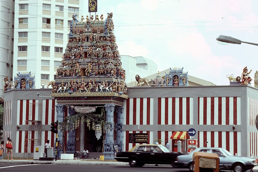 <a href="/assets/f3a7adf9-6824-4245-bc08-6a29e93c31ca/1-sri-veeramakaliamman-temple.jpg"><strong>The Veeramakaliamman Temple on Serangoon Road</strong></a><br>
1987-99<br>
<em>From the GP Reichelt Collection, National Archives of Singapore</em>