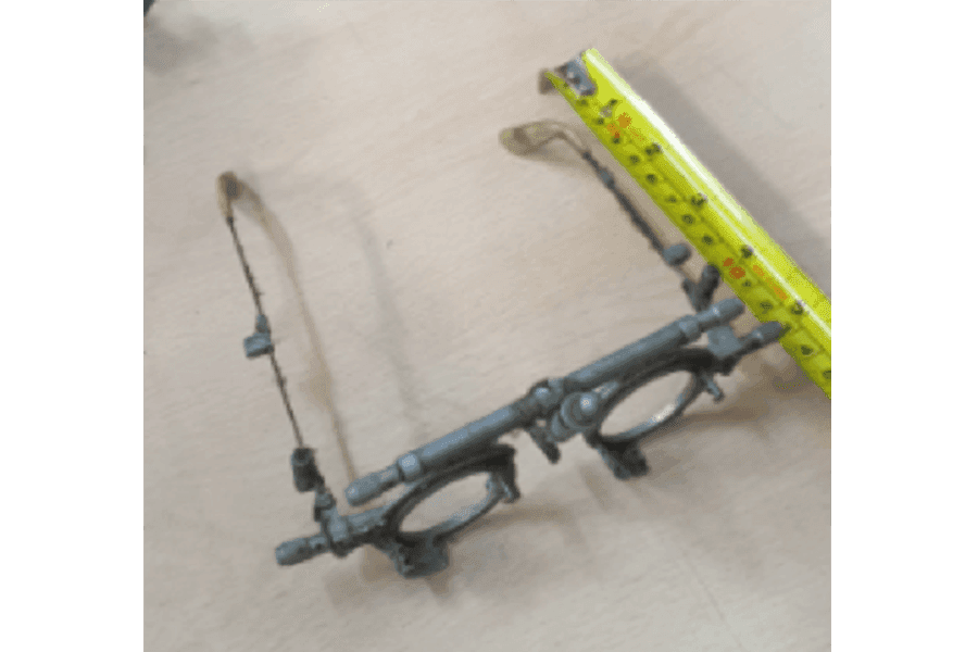 A trial frame used by optometrists to test eyesight which allowed various lenses to be inserted to help determine a client&rsquo;s visual acuity.&nbsp;