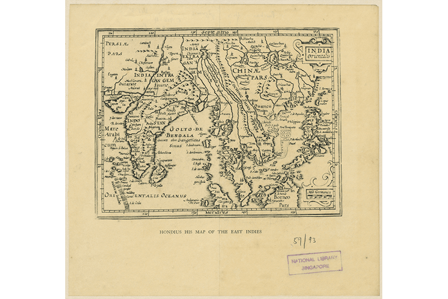 <a href="/assets/afa6fdc4-6f16-4c36-a9bb-d34609f4d755/050000134-hondius-hendrik-map.jpg" target="_blank"><strong>Engraved Map showing the Coromandel Coast in relation to Southeast Asia by Galvao Antonio</strong></a><strong><a href="/assets/afa6fdc4-6f16-4c36-a9bb-d34609f4d755/050000134-hondius-hendrik-map.jpg" target="_blank"></a><br>
</strong><span style="text-align: left;">1557, Published in 1707 | Courtesy of National Library of Singapore</span>