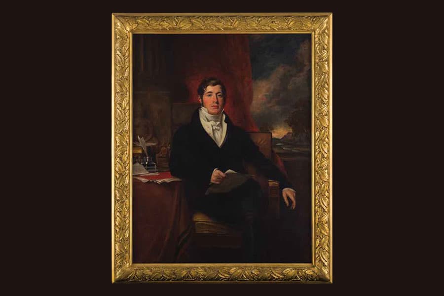 <strong><a><strong>Portrait of Sir Thomas Stamford Bingley Raffles, John Adamson, Singapore and England, 1912, oil on canvas.</strong><br>
</a>
Collection of National Museum of Singapore.</strong>