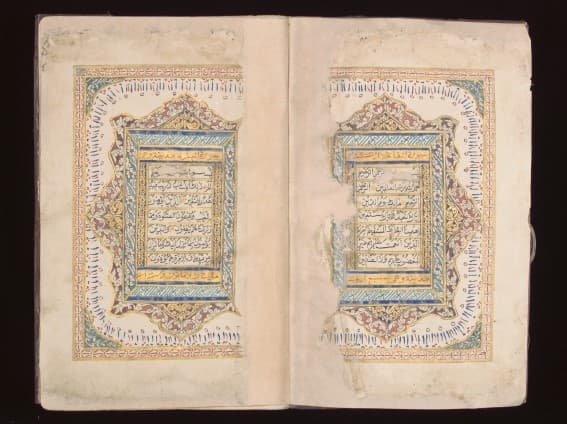 <p style="text-align: center;"><a href="https://www.roots.gov.sg/Collection-Landing/listing/1262168"><strong>Large illuminated Qur&rsquo;an</strong></a> <br> 2012-00167<br> 18<sup>th</sup> or 19<sup>th</sup> century<br> Probably Indonesia, Southeast Asia<br> Collection of Asian Civilisations Museum. <br> Gift of Maniza and Iqbal Jumabhoy