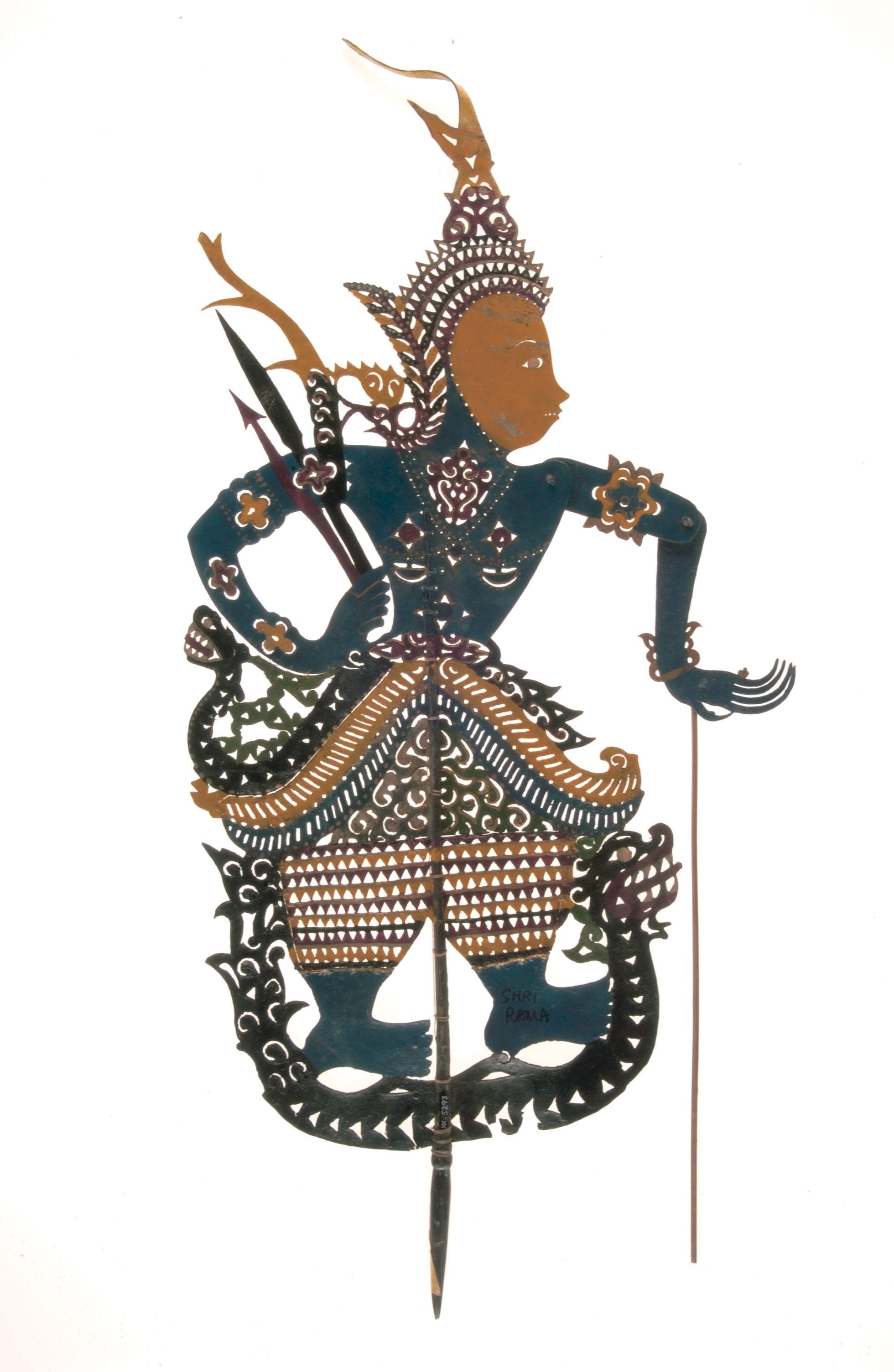 <strong><a href="https://www.roots.gov.sg/Collection-Landing/listing/1075011">Shadow puppet, Seri Rama</a></strong><br>
<br>
XXXX-05293
<br>
Kelantan, Northeast Malay Peninsula<br>
Collection of the Asian Civilisations Museum.<br>
<br>
<span>To see other Kelantanese Seri Rama, click here.</span>