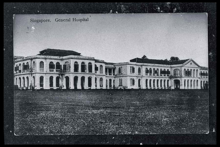 <strong>A Straits Settlement postcard of the General Hospital built in 1882 at Sepoy Lines.</strong><br>
Courtesy of <a rel="noopener noreferrer" href="https://www.nas.gov.sg/archivesonline/" target="_blank">National Archives of Singapore</a>