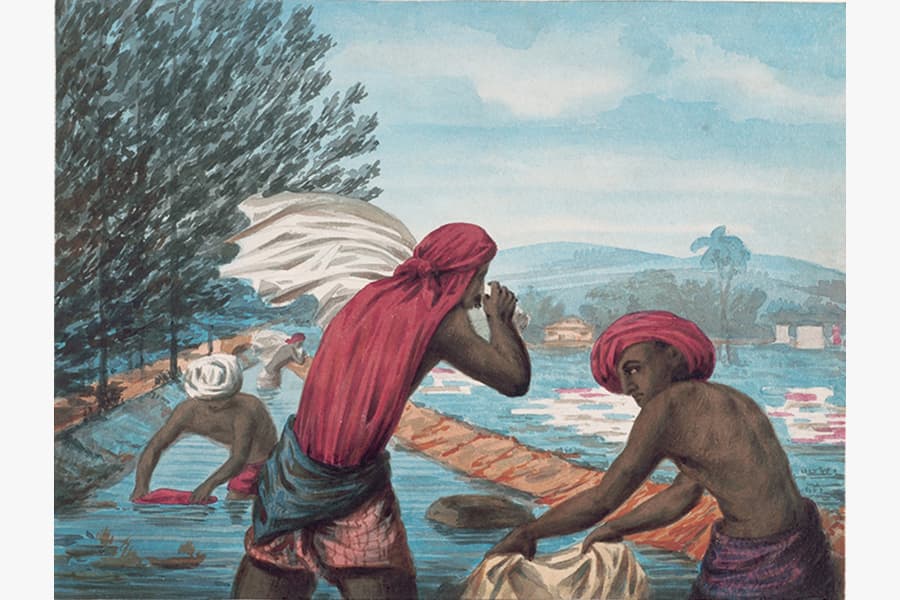 <a href="/assets/216446ac-bd61-4ac3-a8d6-4f103fda2274/12-hp0064n.jpg"><strong>Indian Dhobymen, painting illustrated in aquarelle by the artist E Schl&uuml;ter published in Remembrances of Singapore (Erinnerungen an Singapore)</strong></a><br>
1858, Singapore<br>
<em>Collection of National Museum of Singapore</em>