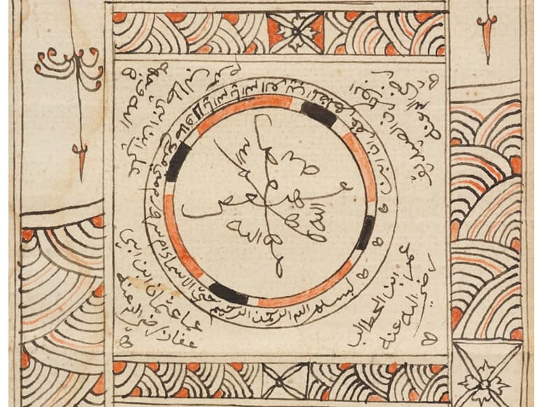 <p style="text-align: center;">This segment features a circular pendant that contains the name <em>Muhammad </em>interlaced with <em>Allah</em>.