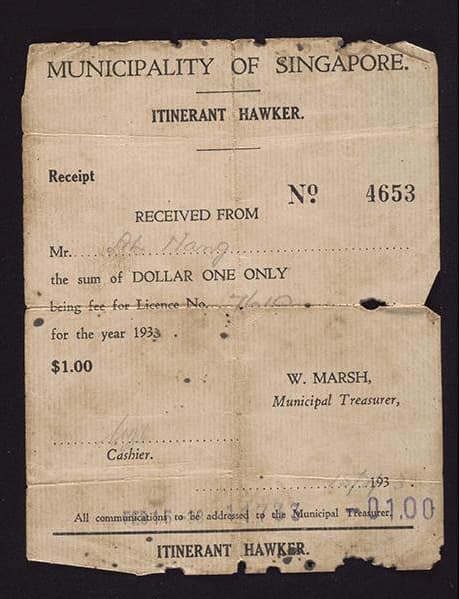 <a href="/Collection-Landing/listing/1223841"><strong>A payment receipt for a hawker licence</strong></a>
<br>
1933<br>
2008-06731<br>
<em></em><em>Gift of Low Sze Wee</em>