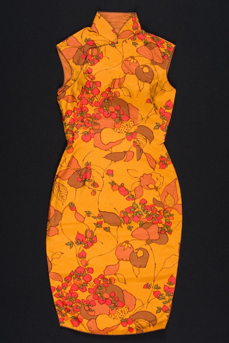 Orange cheongsam with floral prints