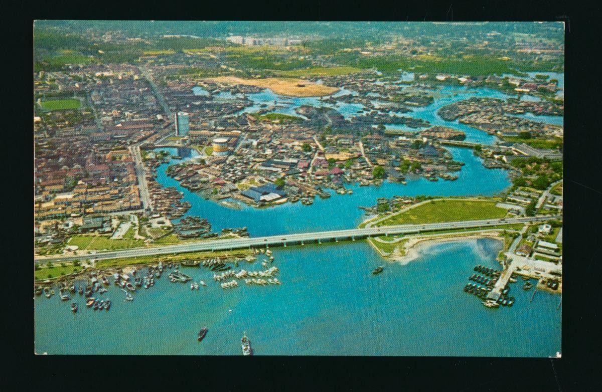 An overhead view of the Kallang Basin and Merdeka Bridge
