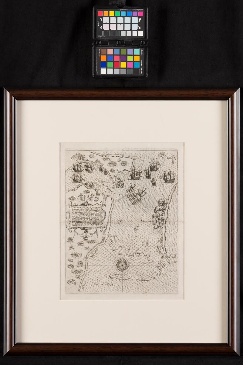 Schematic map depicting the 1603 naval confrontation between the Dutch and Portuguese in the Straits of Singapore