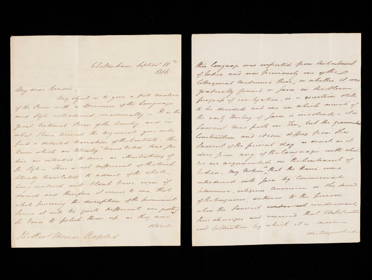 Letter from Thomas Stamford Raffles to the Revd Thomas Raffles