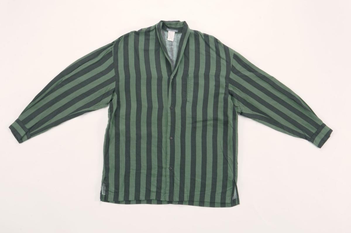 Issey Miyake black and green striped long-sleeved shirt
